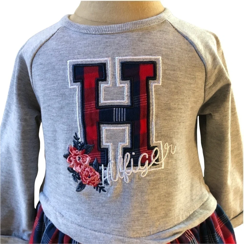 HILFIGER - Baby girl gray, red and navy casual dress size 18 months